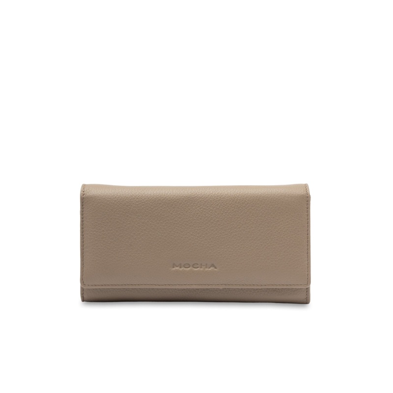 Mocha Vivian Leather Long Wallet- Taupe
