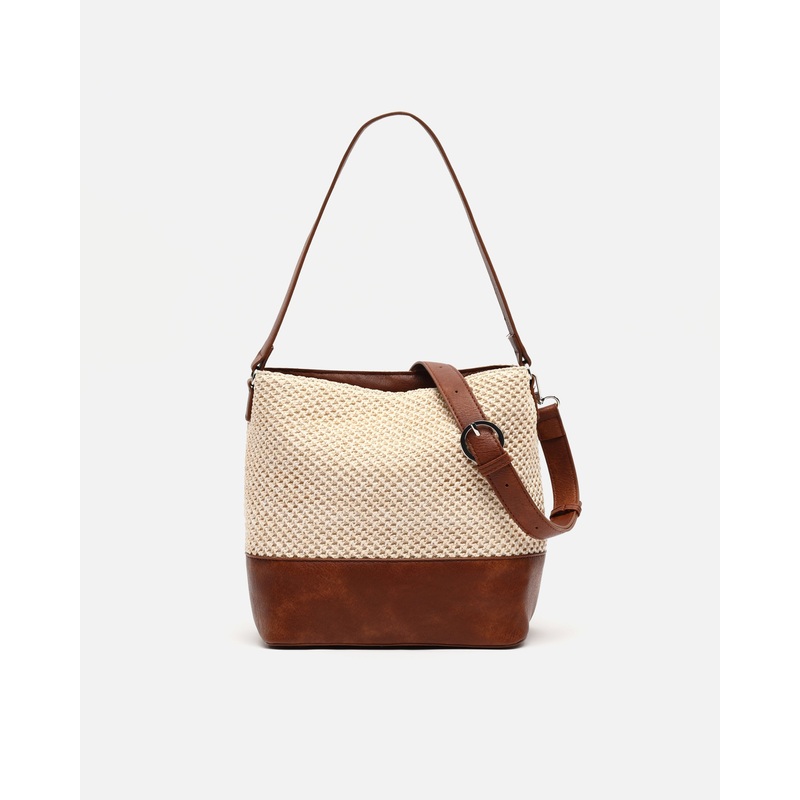 Esteni bolso de hombro pequeo efecto rafia con asa bandolera extrable