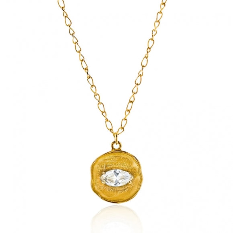 Gregio Funky Metal Yg Necklace w/ White Cz - Gold