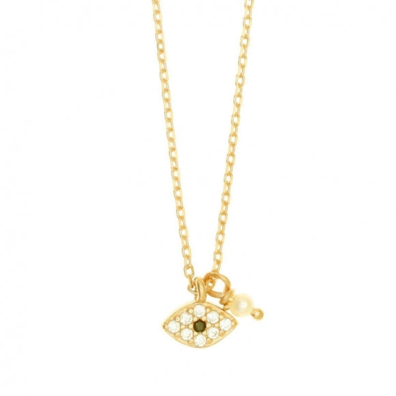 Gregio Necklace W/ Cz Eye and Pearl - Gold