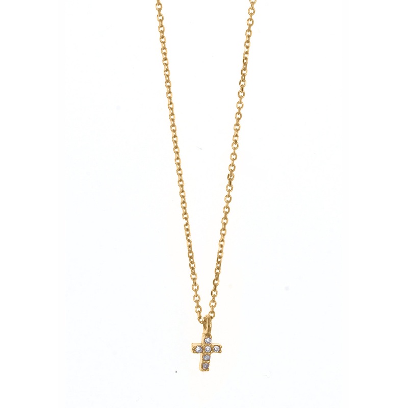 Gregio Tiny Shiny Mini Cz Cross Necklace- Gold