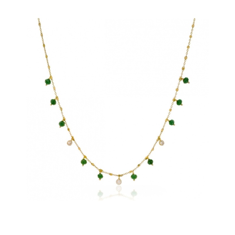 Gregio Tiny Shiny Necklace W/ Cz & Green Gems
