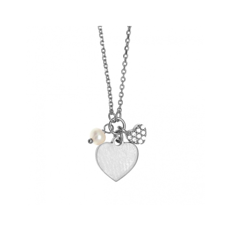 Gregio Tiny Shiny Necklace W/ Flat Heart & Pearl