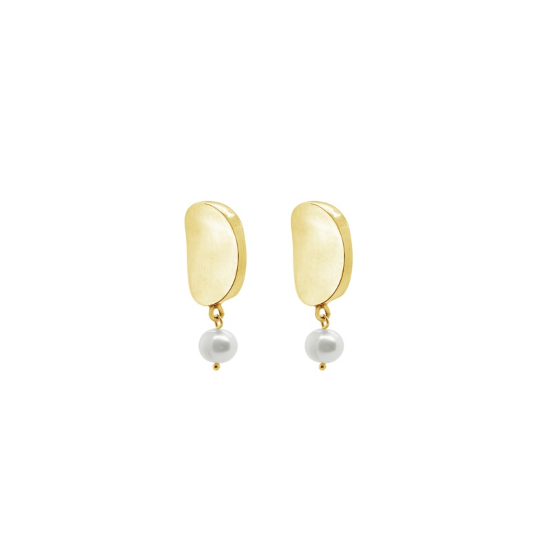 Ichu Curved Pearl Earrings - Gold
