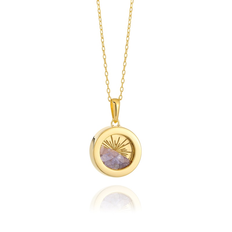 Rachel Jackson Small Deco Sun Amulet Birthstone Necklace Tanzanite - Gold