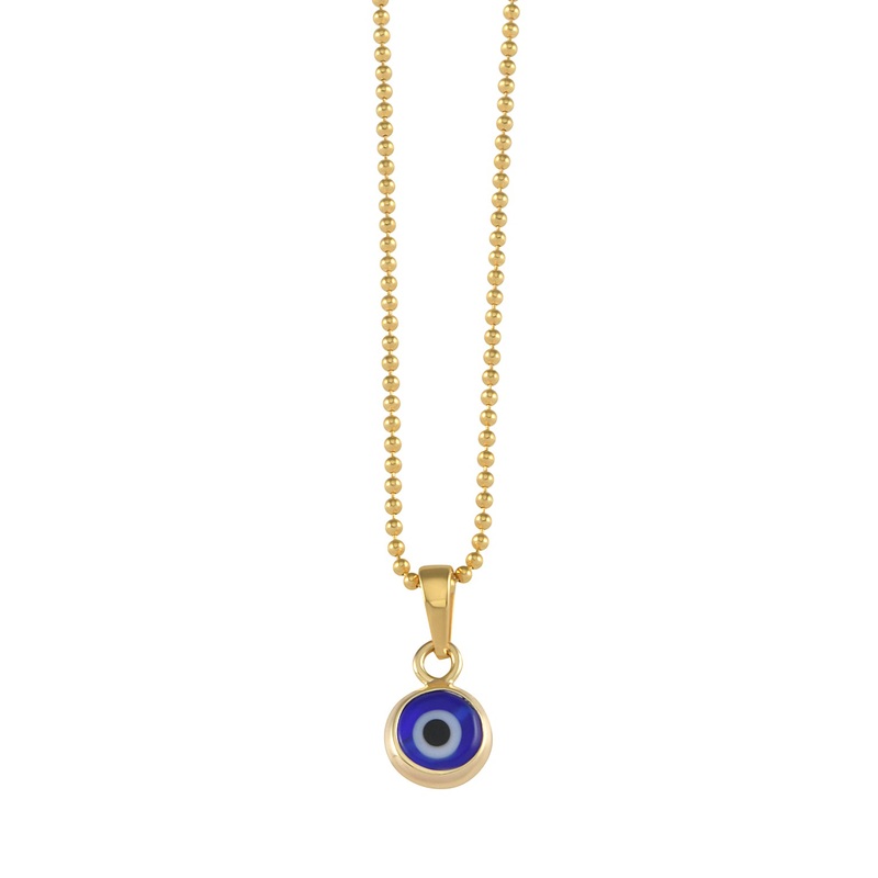 Von Treskow Yg Ball Chain Necklace w/ 6mm Evil Eye - Gold