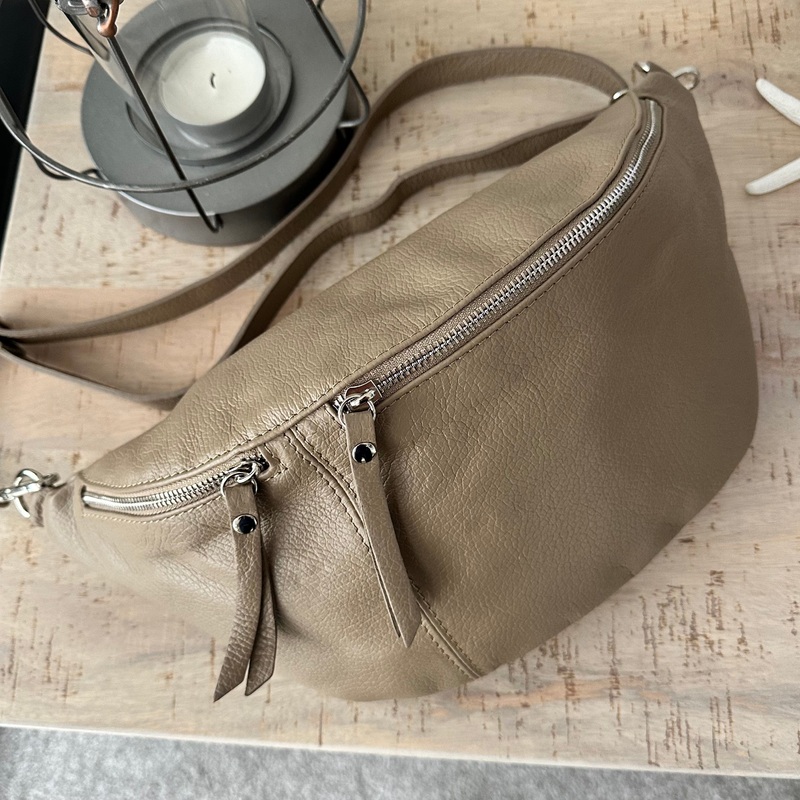 Beige , Taupe Genuine Italian Leather Sling Bag / Chest Bag