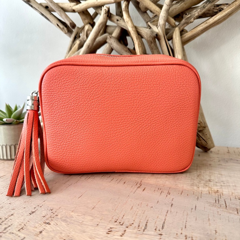 Coral Italian Leather Crossbody Camera Bag / Handbag