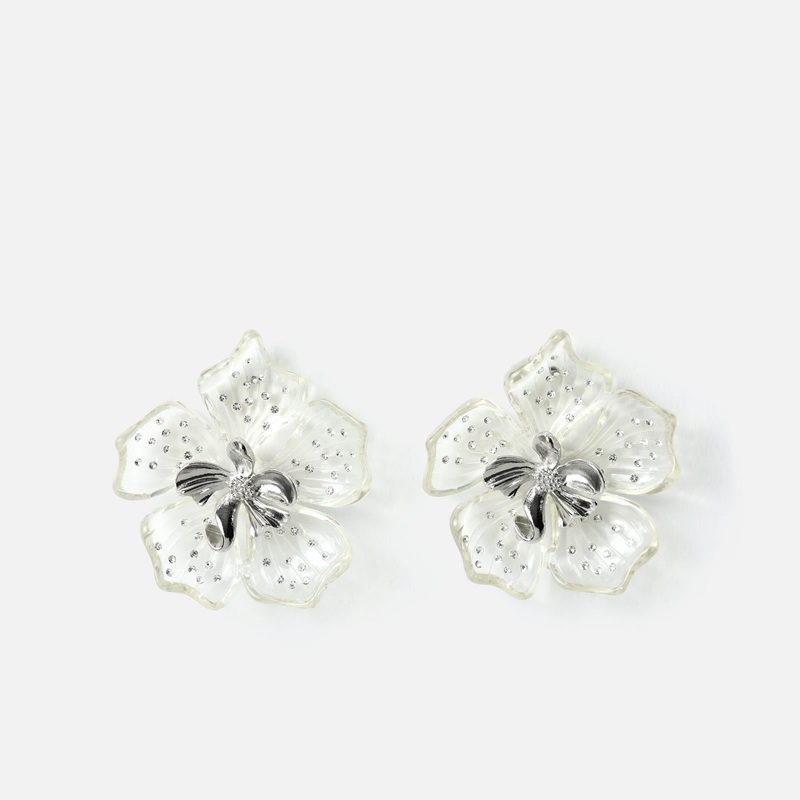 Genasia pendientes flor transparente grandes con detalles brillantes