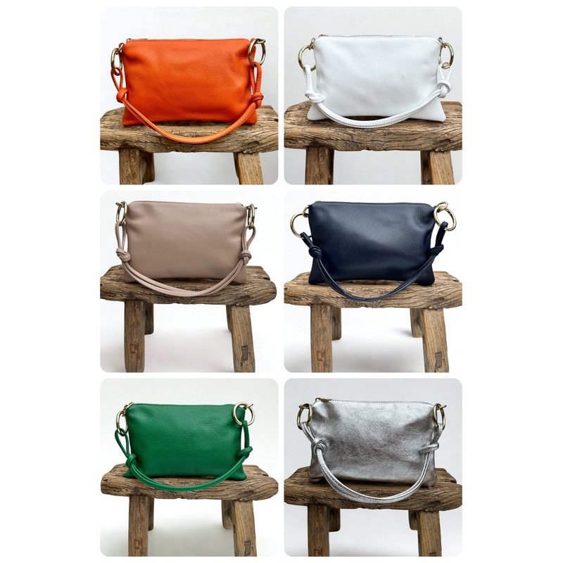 Genuine Italian Leather Clutch Bag with Knotted Handle.
