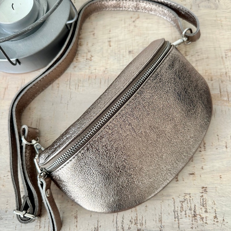Metallic Bronze Italian Leather Bum Bag / Chest Bag