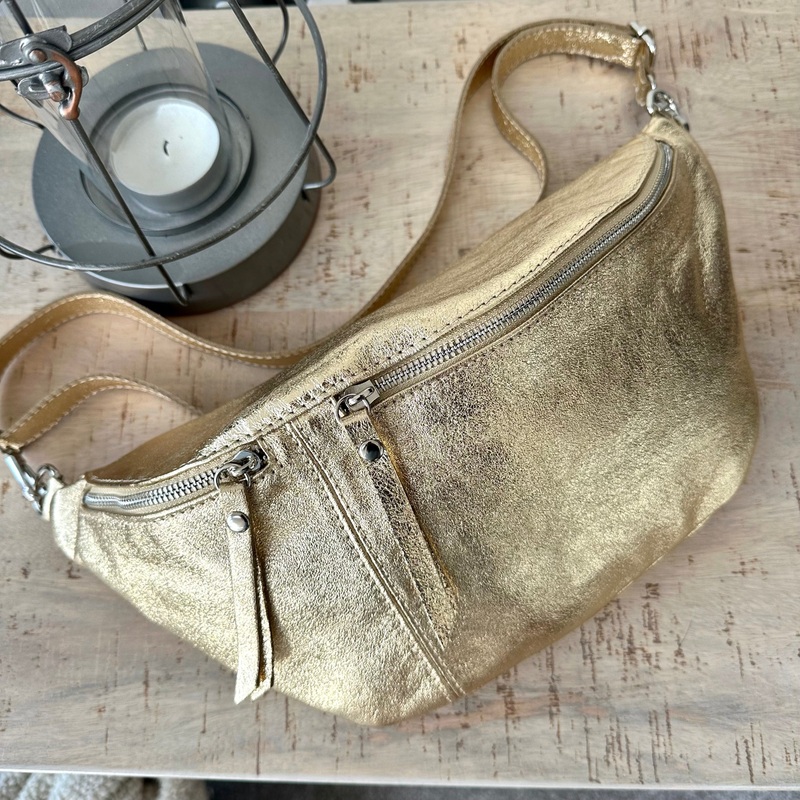 Metallic Gold Italian Leather Sling Bag / Chest Bag