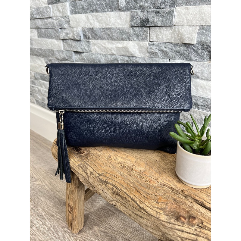 Navy Blue Genuine Leather Clutch Bag