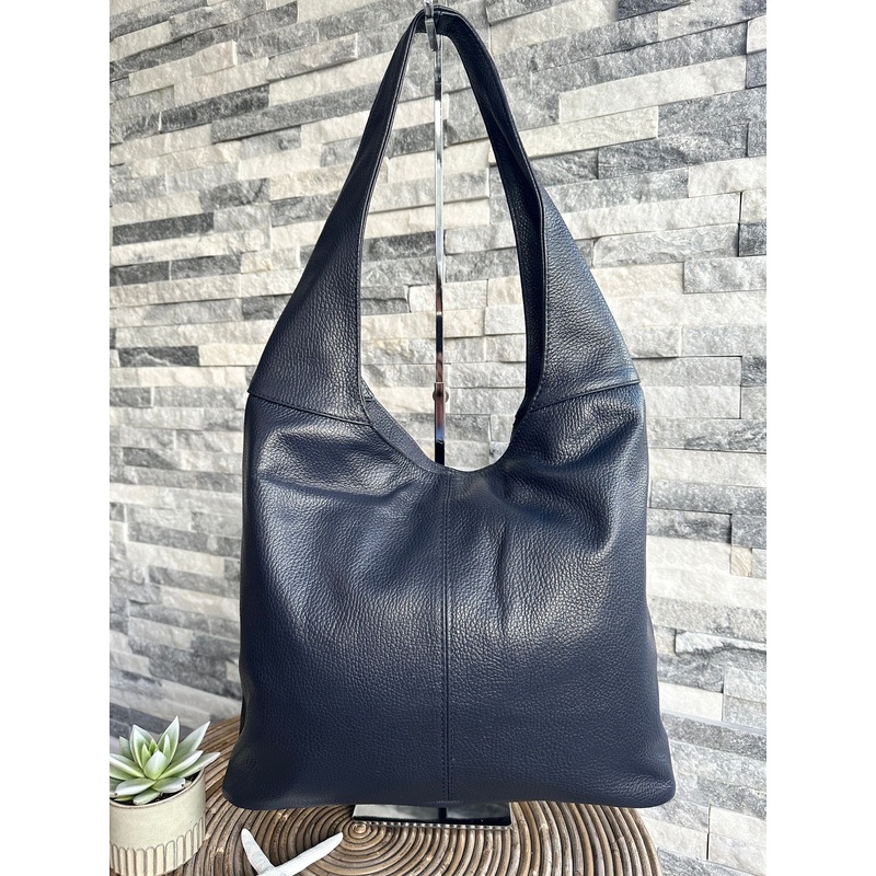 Navy Italian Leather Classic Hobo Style Shoulder Bag / Handbag