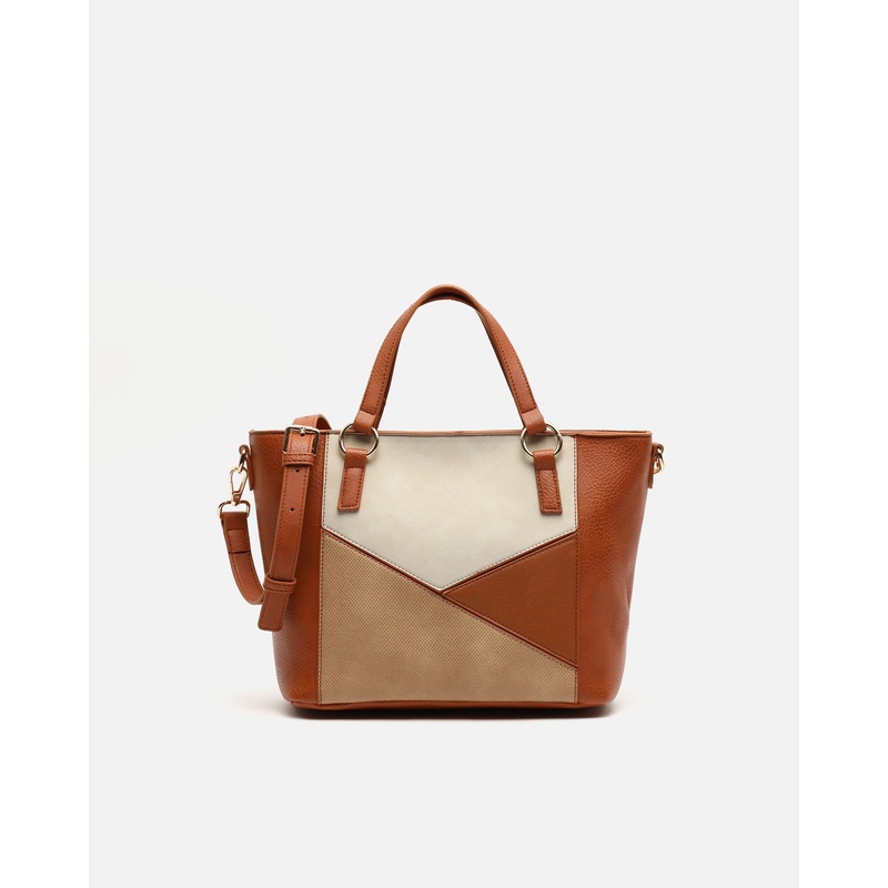 Ofeli-1 bolso tote mediano con asa bandolera extrable y estampado patchwork