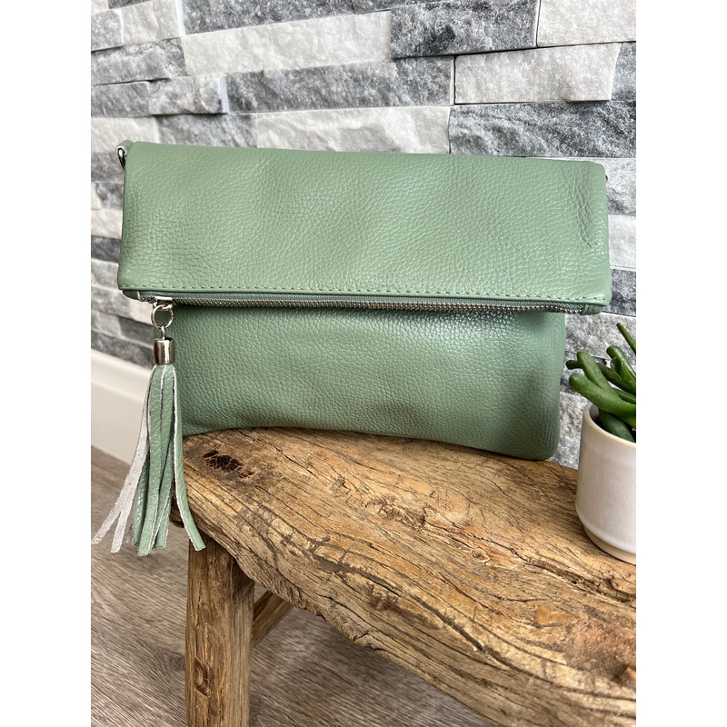 Pale Green Genuine Leather Clutch Bag