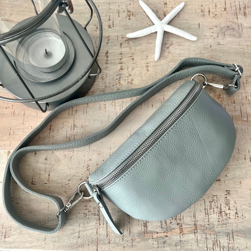 Pale Grey Italian leather Bum Bag / Chest Bag