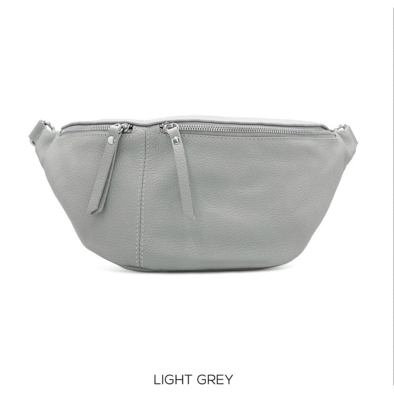 Pale Grey Large Italian Leather Sling Bag -Chest Bag