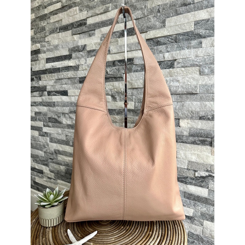 Pale Pink Italian Leather Classic Hobo Style Shoulder Bag / handbag