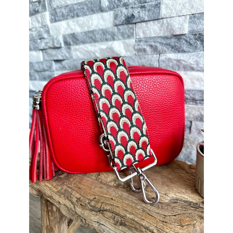 Red Italian leather camera bag and strap combo