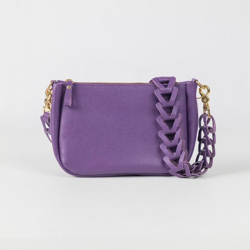 Purple Italian Pebbled Medium Crossbody Bag