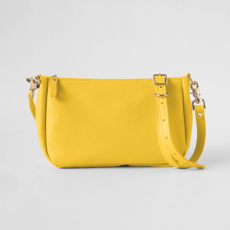Yellow Italian Pebbled Crossbody Bag