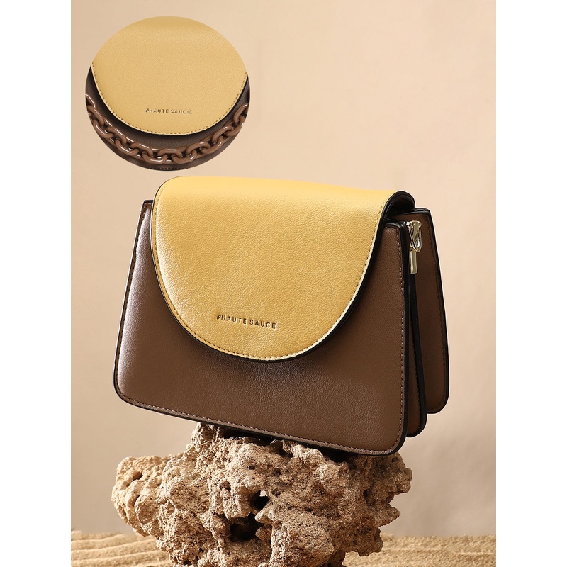 The Block Flap Hand Bag - Mocha Brown & Sage Green