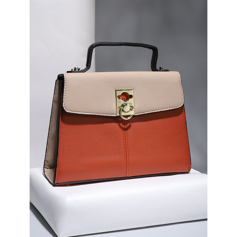 The Curatus Satchel Bag With Pouch - Terracotta Brown & Khaki Beige