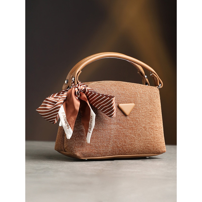 The Denim-Curve Hand Bag - Peanut Brown