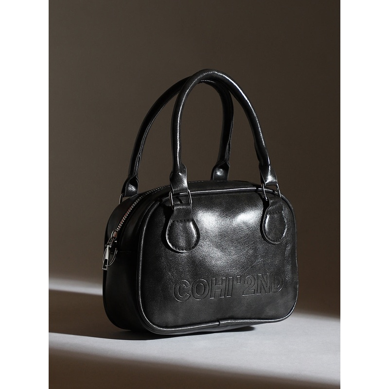 The Square-Bowling Hand Bag - Onyx Black