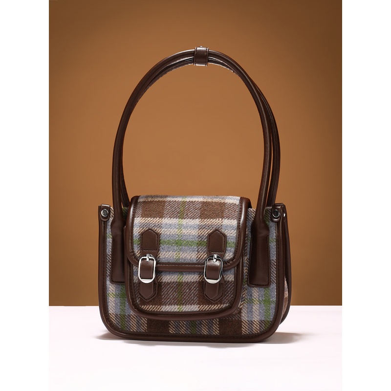 The Tartan Shoulder Bag - Chocolate Brown & Cornflower Blue