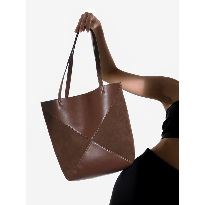 The Veloure Tote Bag With Pouch - Chocolate Brown