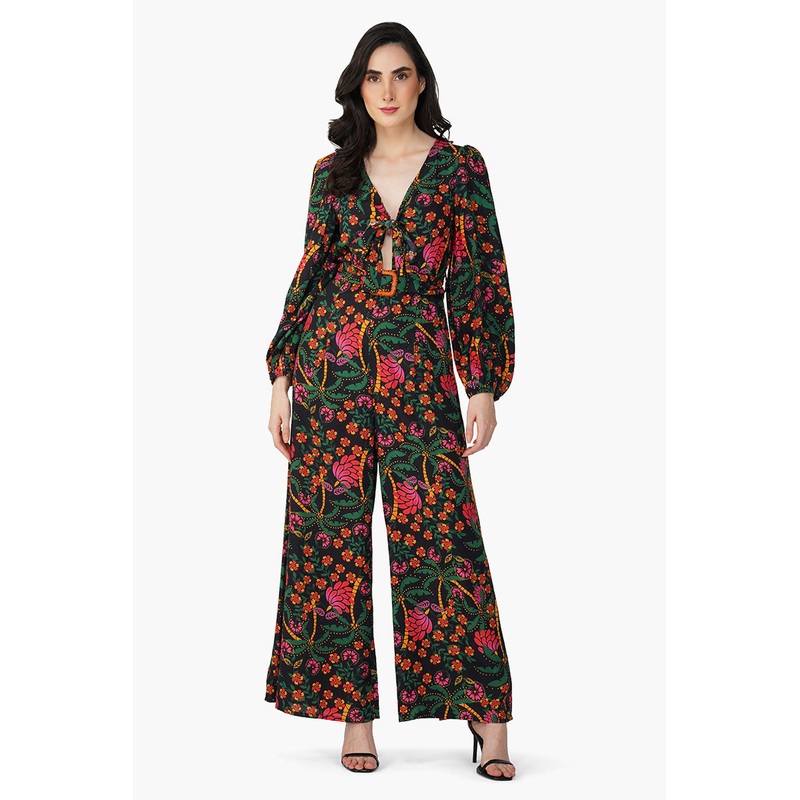 Black Autumn Flora Embellished Jumpsuit