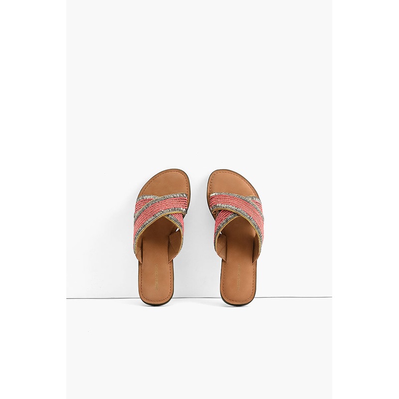 Coral Crush Hand Beaded Slide Sandals