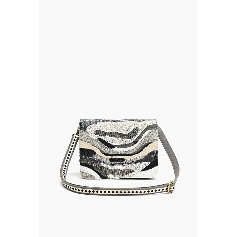 Embellished Messenger Crossbody-Blk/Sil Wave
