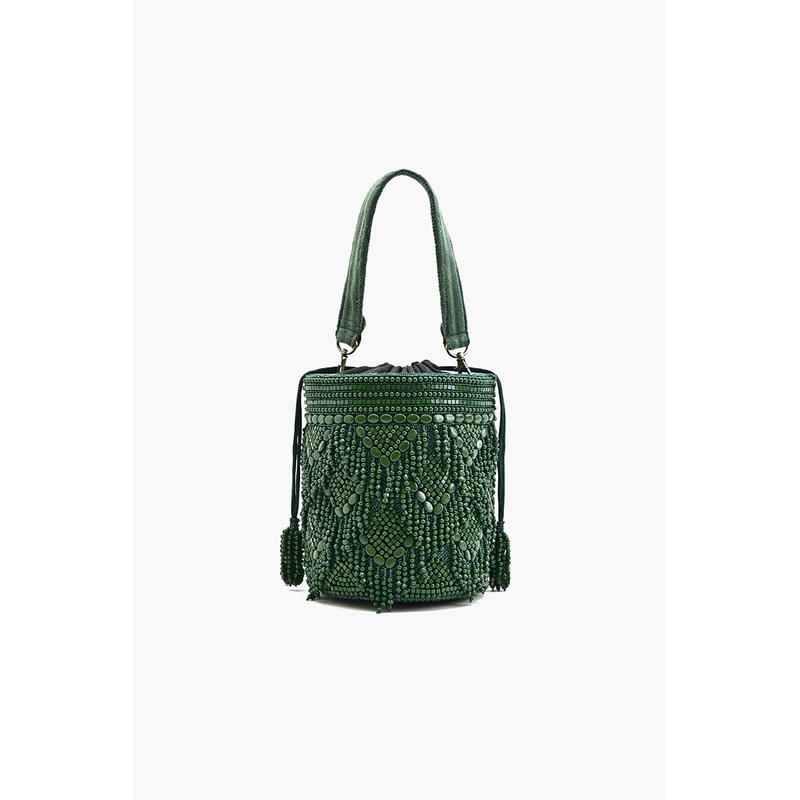 Emerald Eden Beaded Bucket Bag