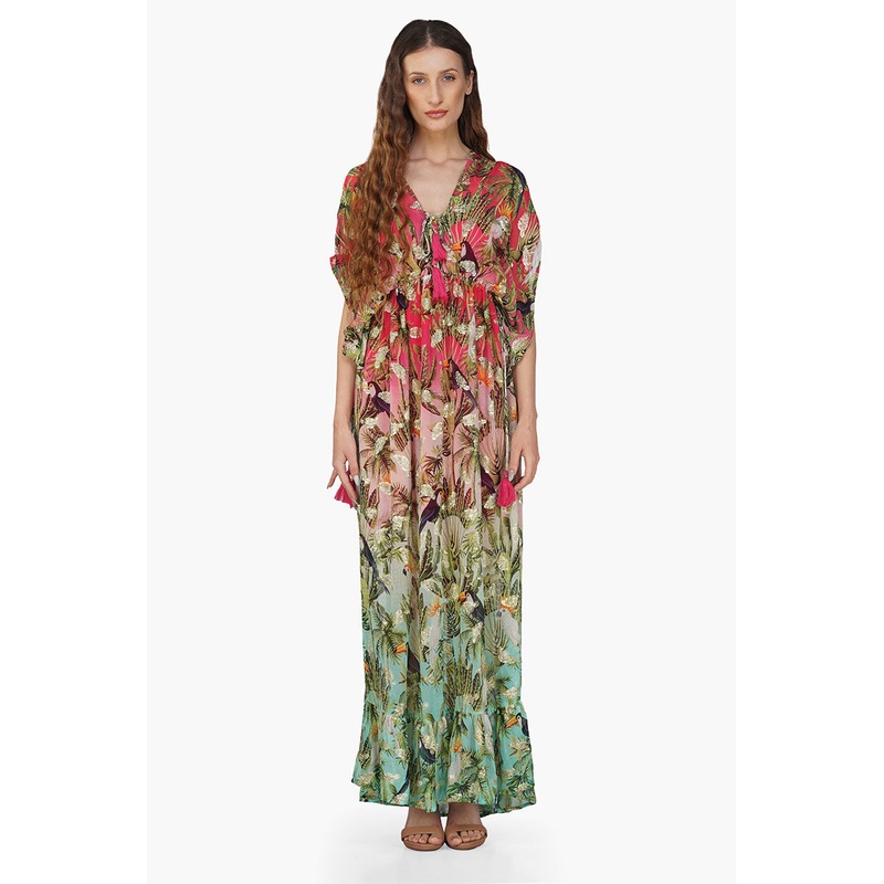 Farm Chirping Birds Printed Angel Maxi Dress