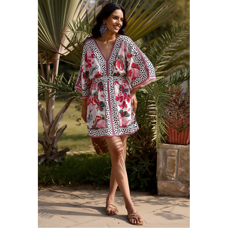 Flamingo Paradise Short Kaftan Dress