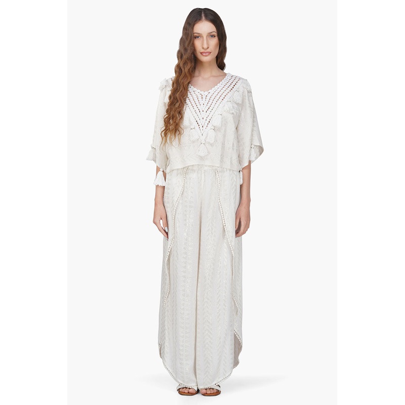 Golden Pearl Lurex Tassel Crochet Blouse
