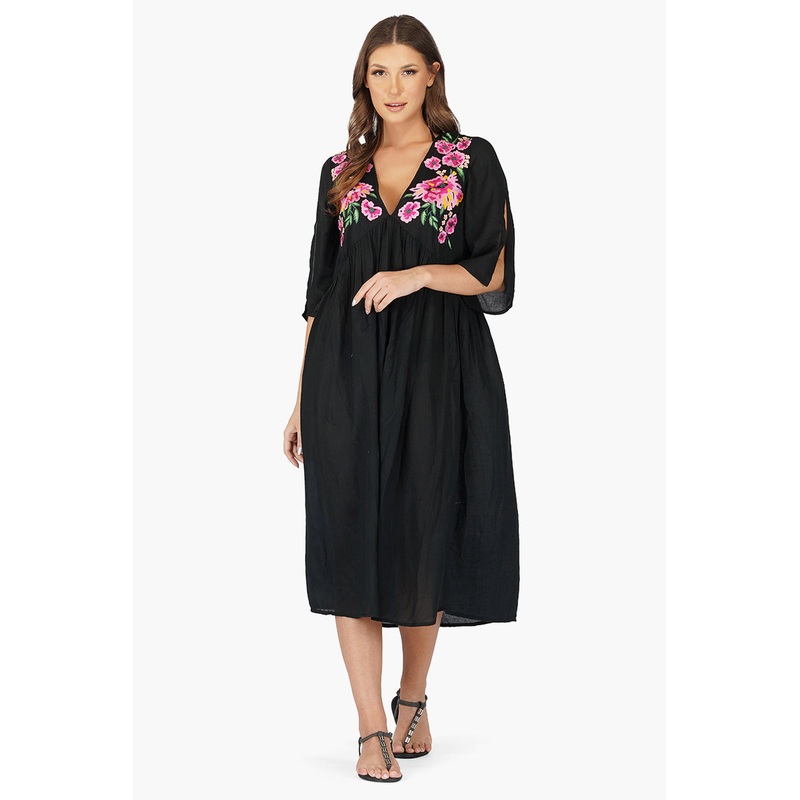 Mexican Floral Embroidered Viscose Dress