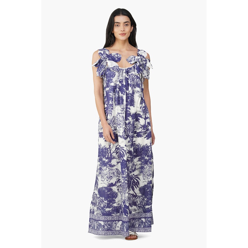 Midnight Blue Jungle Printed Maxi Dress
