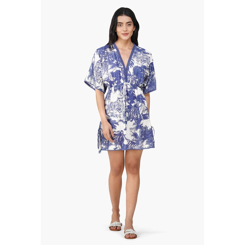 Midnight Blue Jungle Printed Short Dress