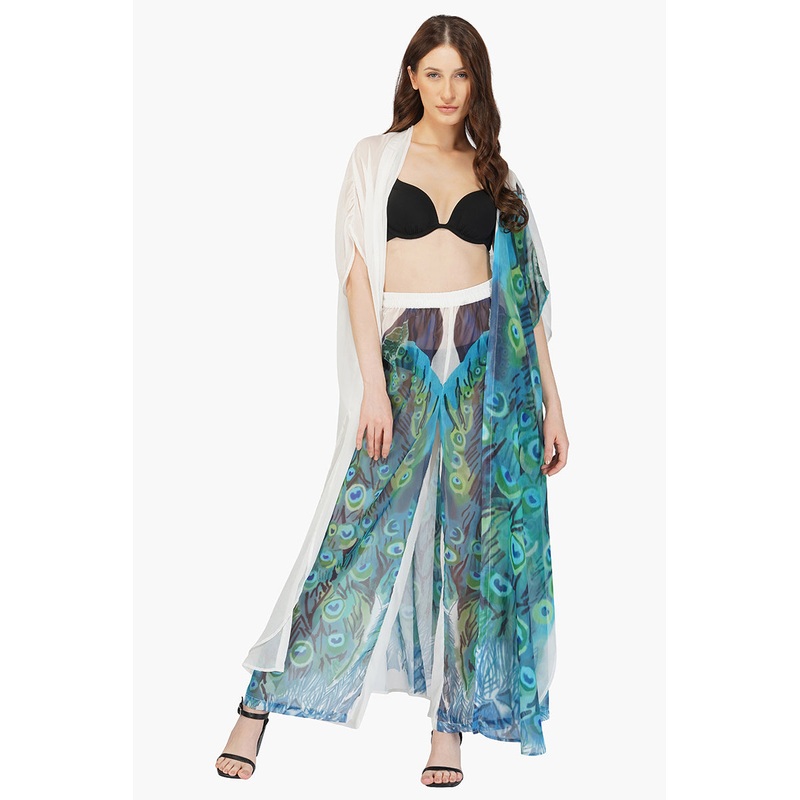 Peacock Chiffon Kimono Cover Up