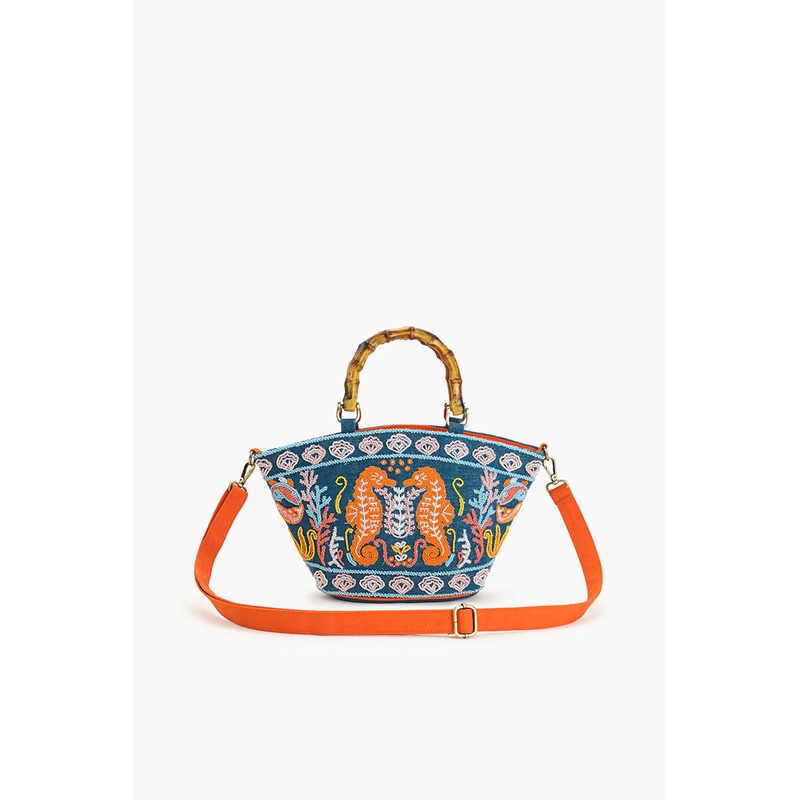 Sea Horse Teal Top Handle Bag