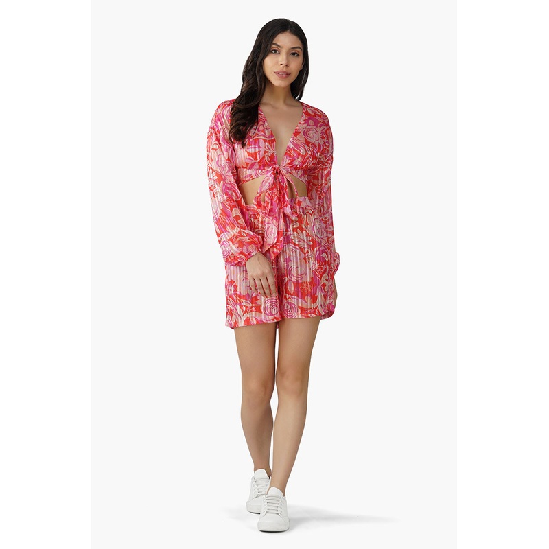 Sweet Pea Wine Printed Front Tie Top