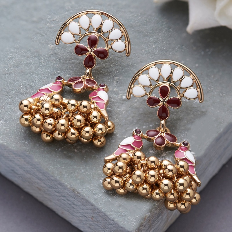 Accessorize London Women's Gold Bird Pearly Enamel Drop Earrings