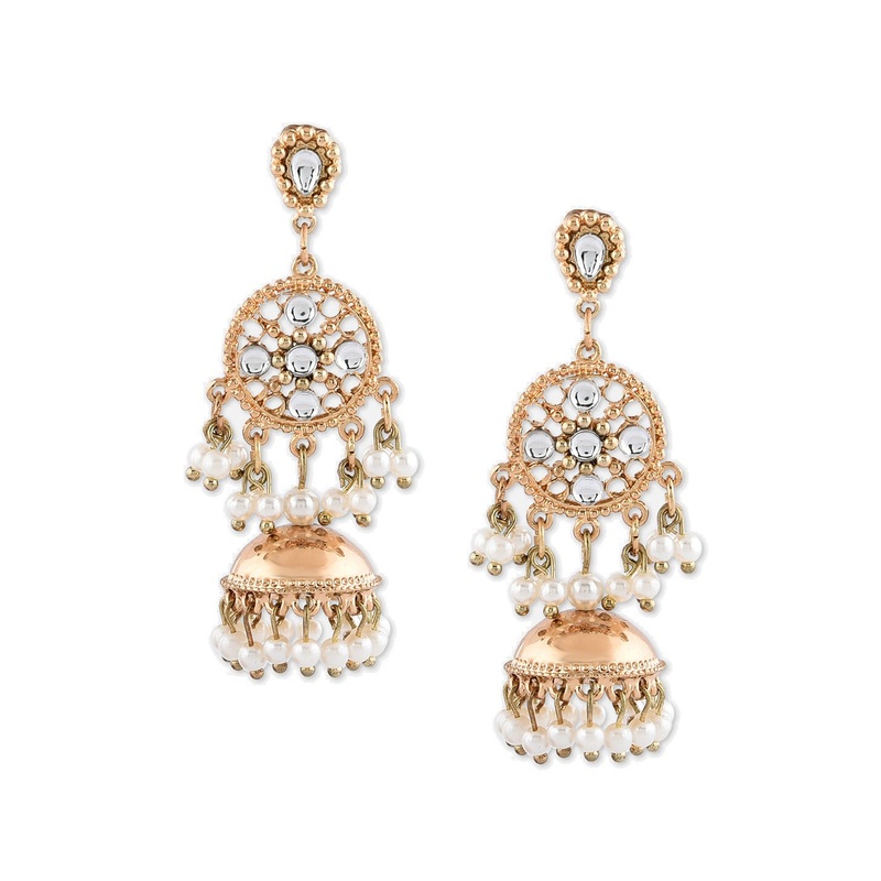 Accessorize London Women's Gold Pearl And Kundan Jhumkas