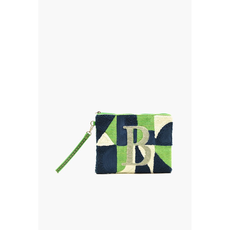 Beaded and Tufted Monogram Pouch-B Initial