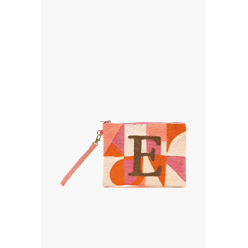 Beaded and Tufted Monogram Pouch-E Initial