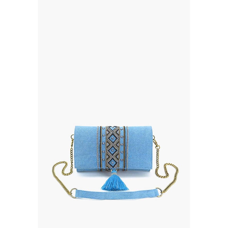 Boho Chic Beaded Denim Clutch